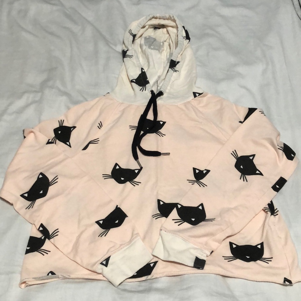 Light Pink Cropped Cat Hoodie